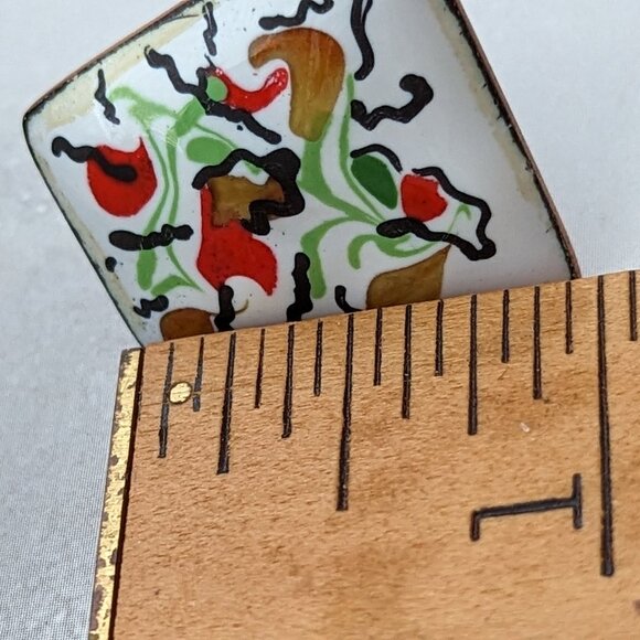 Art Nouveau Copper Enameled Earrings Screw Backs Matisse Design - Picture 4 of 5